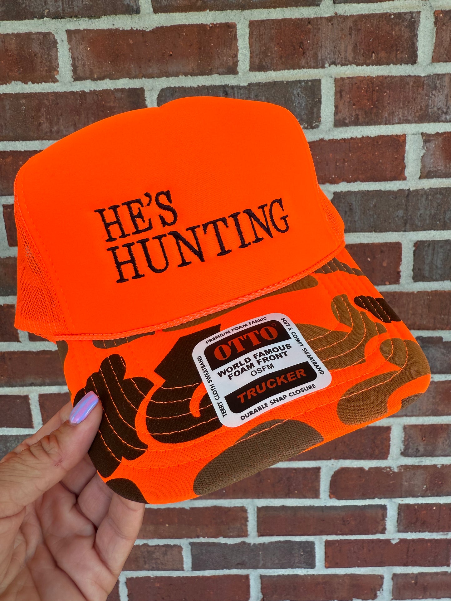 He’s Hunting Orange Camo Trucker
