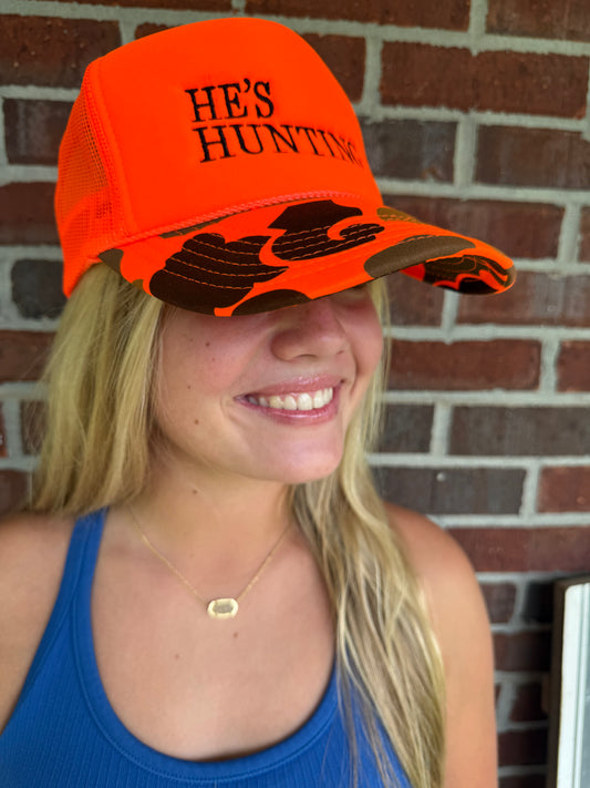 He’s Hunting Orange Camo Trucker