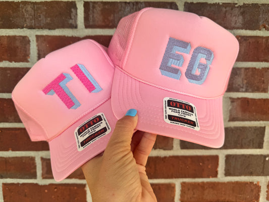 Light Pink Initial Trucker (please see description box for instructions on how to order)