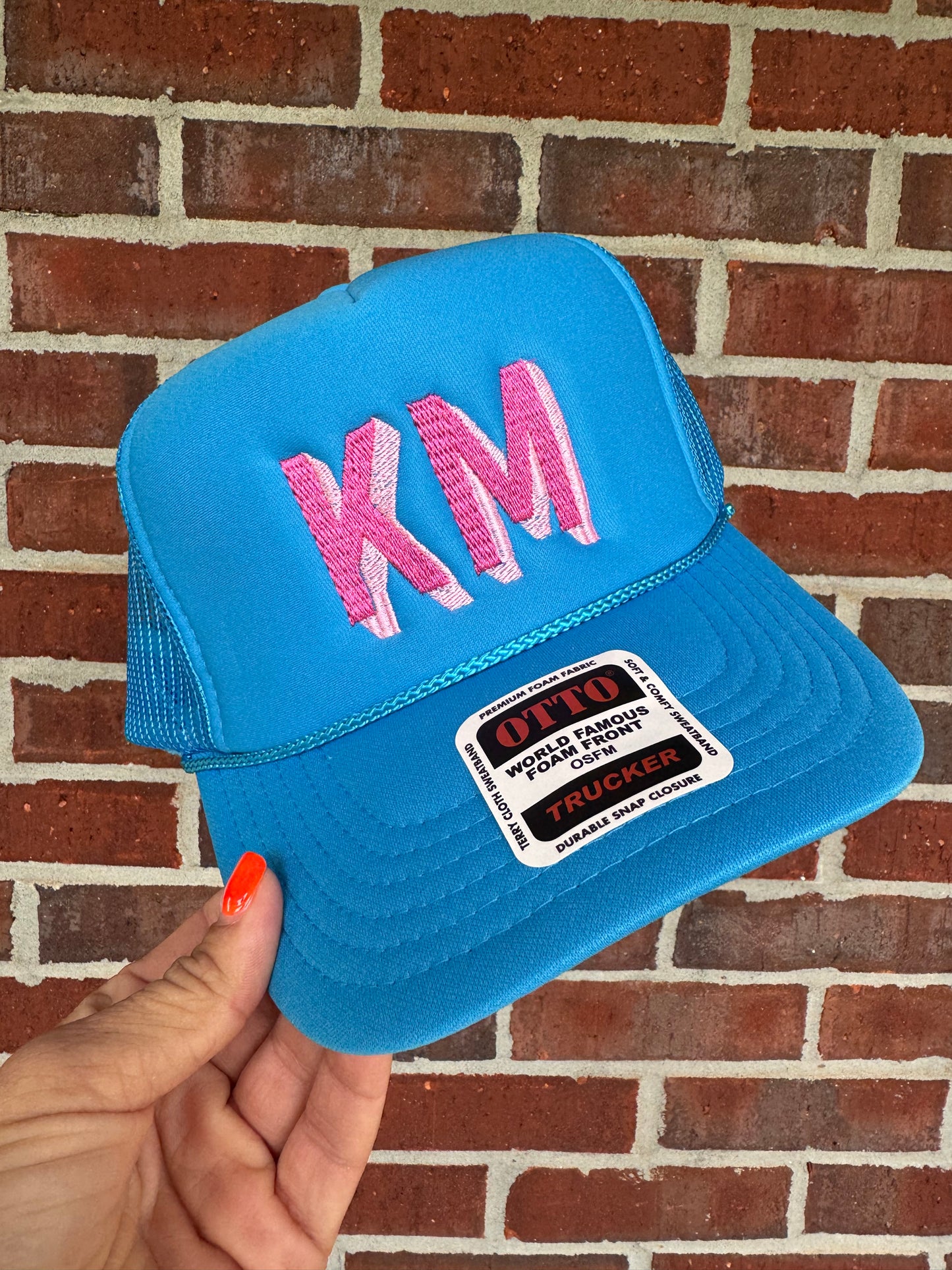 Neon Blue Initial Trucker (please see description box for instructions on how to order)
