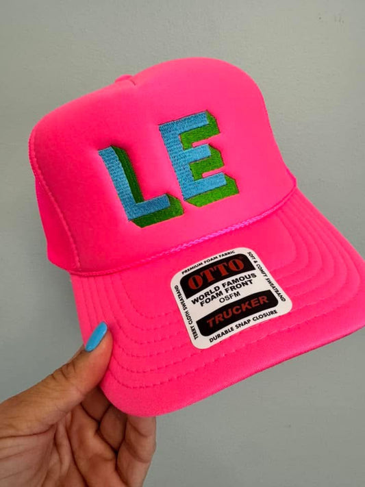 Hot pink Initial Trucker (see description box for instructions on how to order)