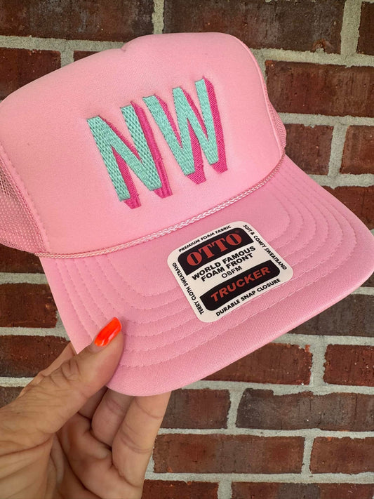 Light pink initial trucker