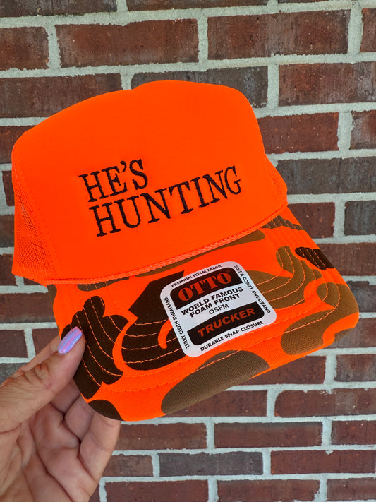 He’s Hunting Orange Camo Trucker