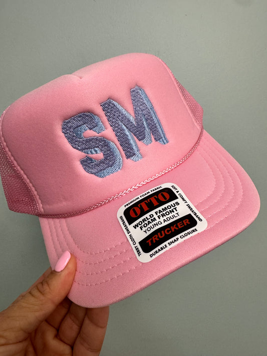 YOUTH light pink initial trucker (please see description box for instructions on how to order)