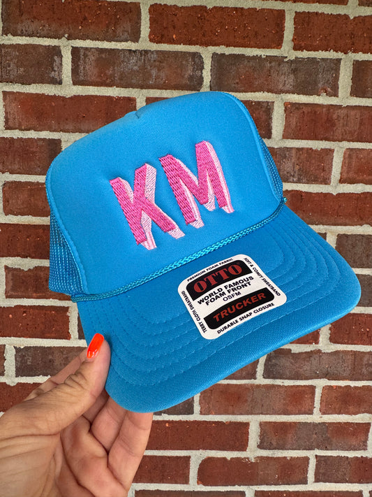 Neon Blue Initial Trucker (please see description box for instructions on how to order)